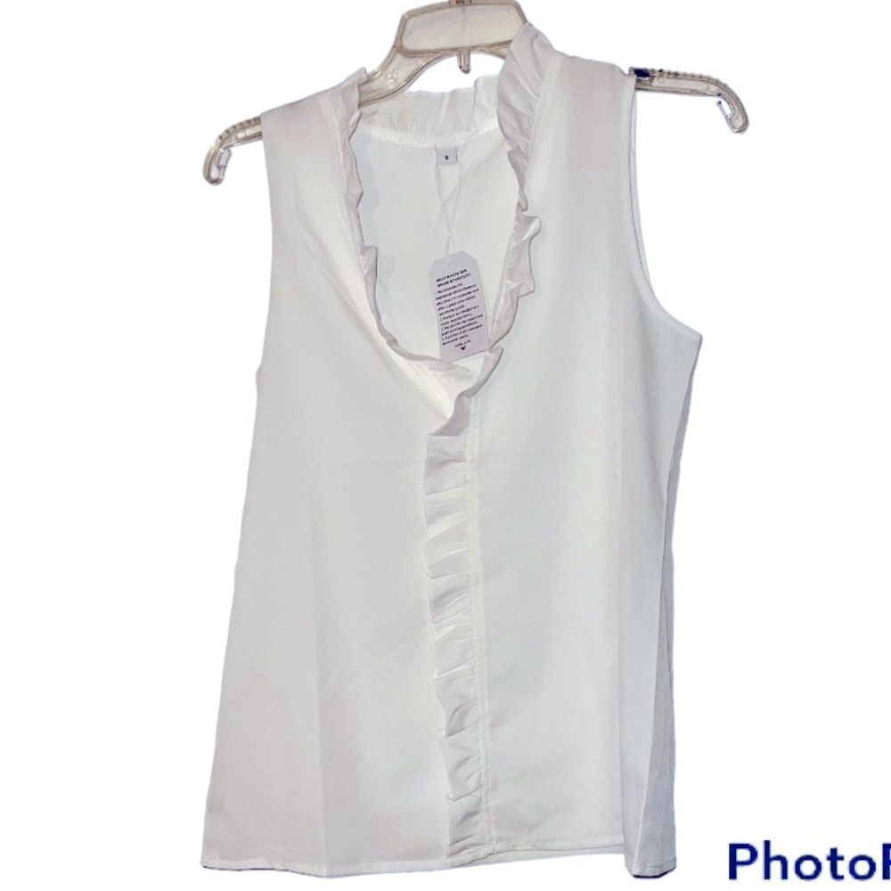 RUFFLED white shirt, never worn! Cute for summer. S.
